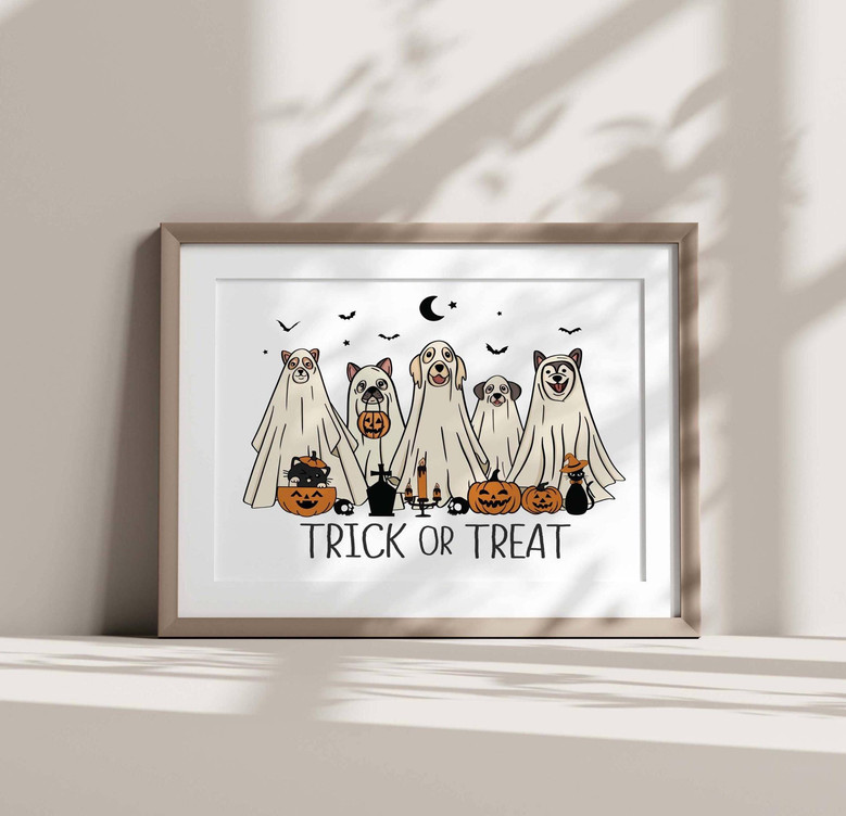 Trendy Ghost Dog Canvas For Fall - Funny Halloween Puppy Decor For Apartments