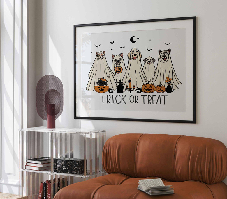 Trendy Ghost Dog Canvas For Fall - Funny Halloween Puppy Decor For Apartments