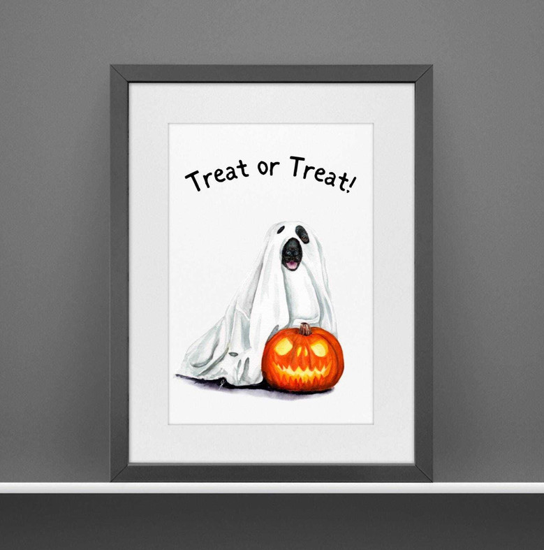 Charming Ghost Dog Watercolor Canvas For Cute Fall & Halloween Decor