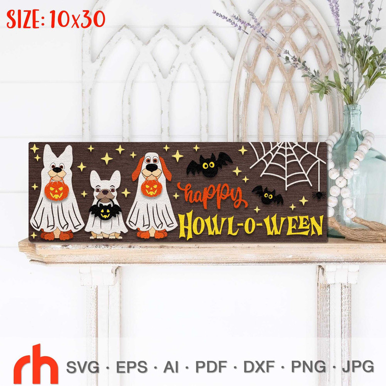 Spooky Ghost Dog Wood Sign - Halloween Mantel Decor For Pet Lovers