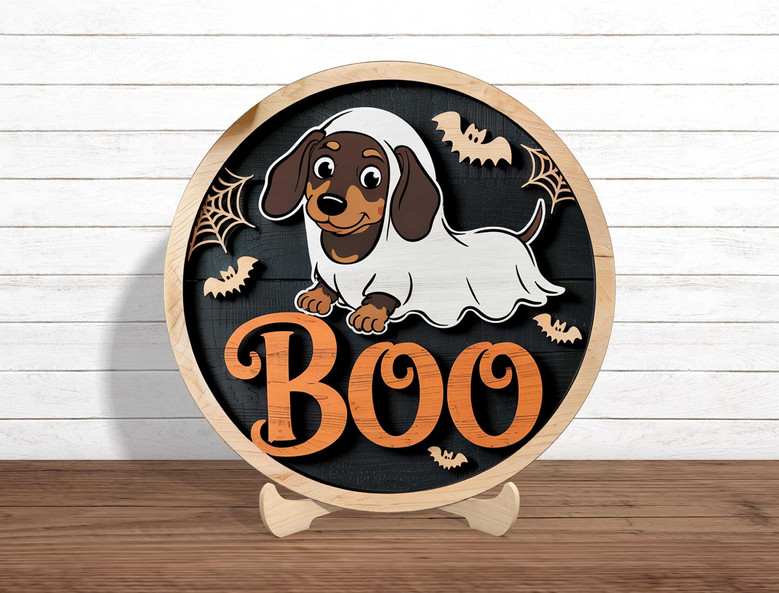 Spooky Ghost Dog Wooden Door Hanger - Dachshund Halloween Decor For Pet Lovers