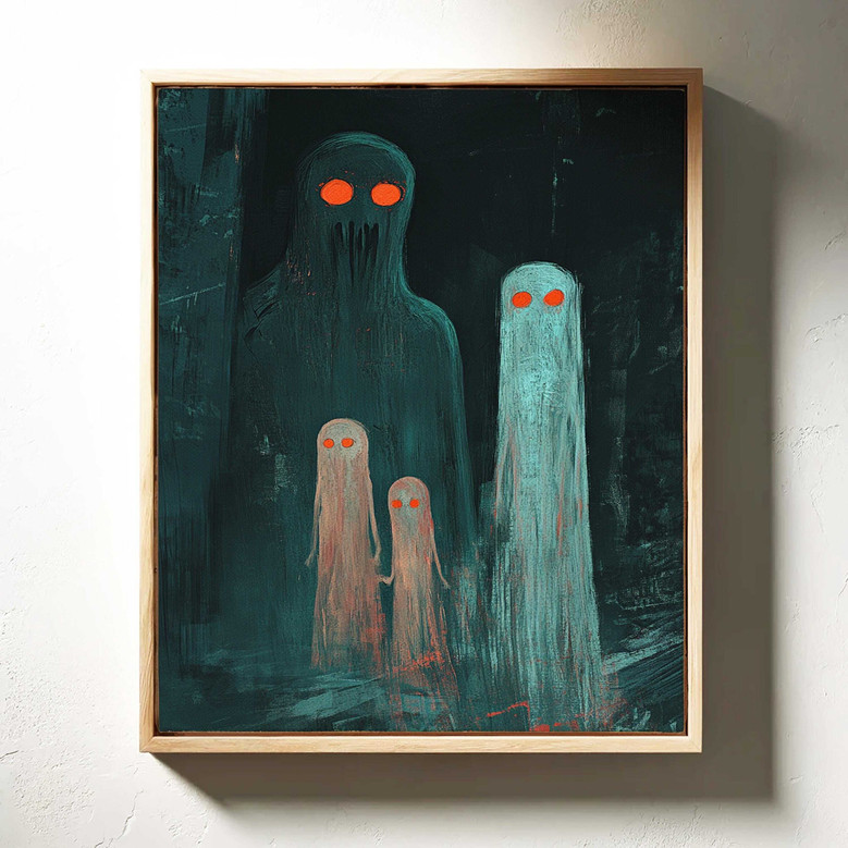 Eerie Ghost Family Canvas - Moody Style Halloween Wall Art For Spooky Home Decor