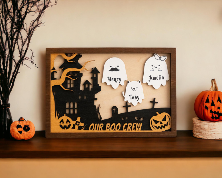 Cute Halloween Decor: Personalized Ghost Family Wood Sign For Spooky Seasonal Touch
