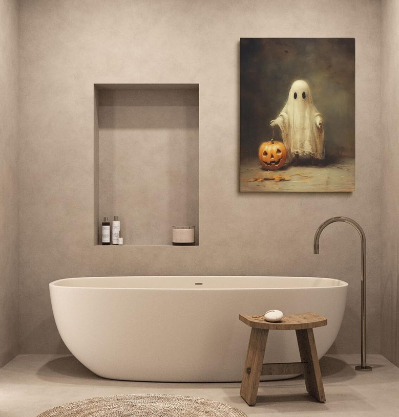 Cute Ghost With Pumpkin Canvas For Dark Academia Halloween Party DéCor