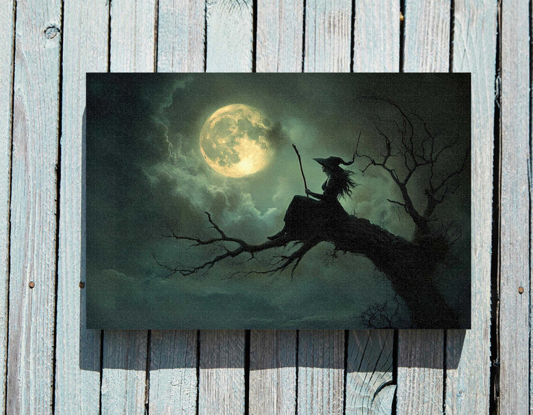 Dark Cottagecore Moon Halloween Canvas - Mystical Wall Art For Spooky Decor