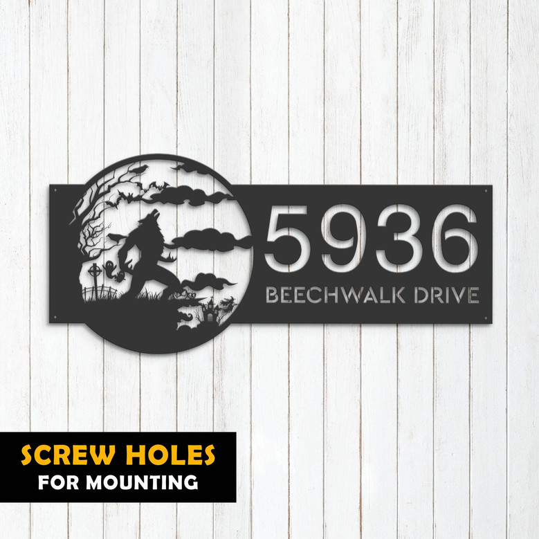 Custom Halloween Werewolf Address Metal Sign - Outdoor Plaque For Garden & Yard Decoration