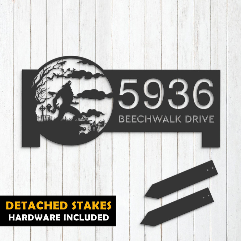 Custom Halloween Werewolf Address Metal Sign - Outdoor Plaque For Garden & Yard Decoration