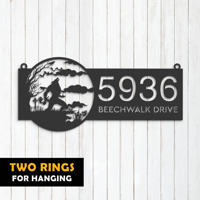 Custom Halloween Werewolf Address Metal Sign - Outdoor Plaque For Garden & Yard Decoration