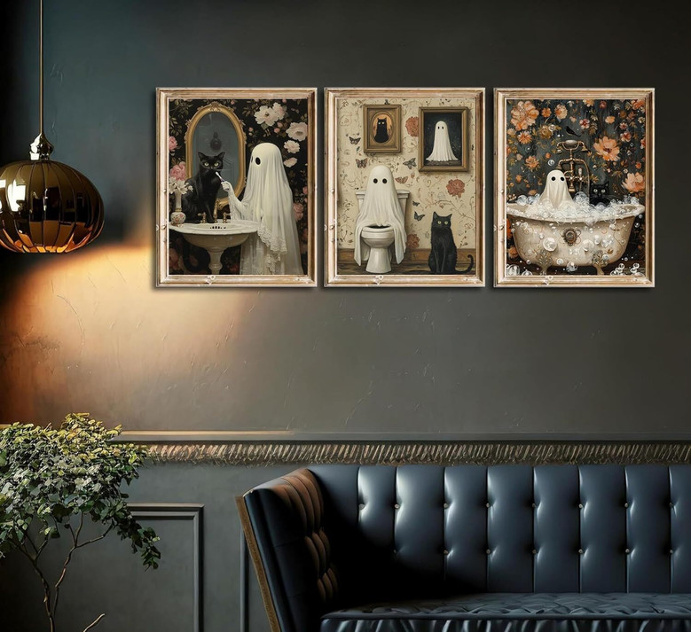 Ghost Halloween Canvas Funny Art For Bathroom Retro Gothic Style