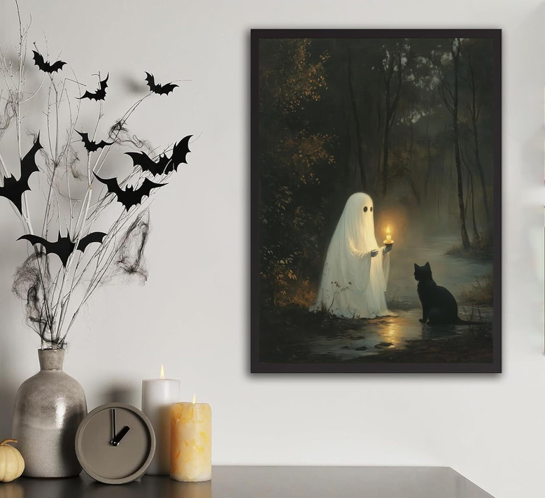Charming Halloween Ghost Poster For Bedroom And Living Room Decor - 8x10in Unframed Vintage Art
