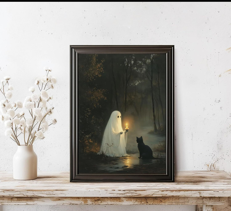 Charming Halloween Ghost Poster For Bedroom And Living Room Decor - 8x10in Unframed Vintage Art