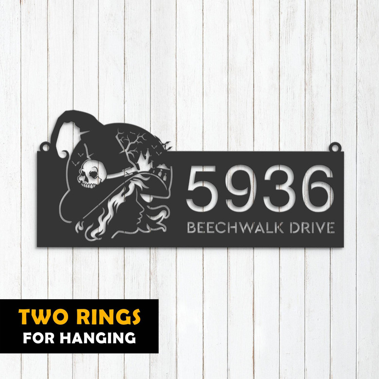 Personalized Halloween Address Sign - Witch Haunted House Outdoor Metal Plaque For Yard