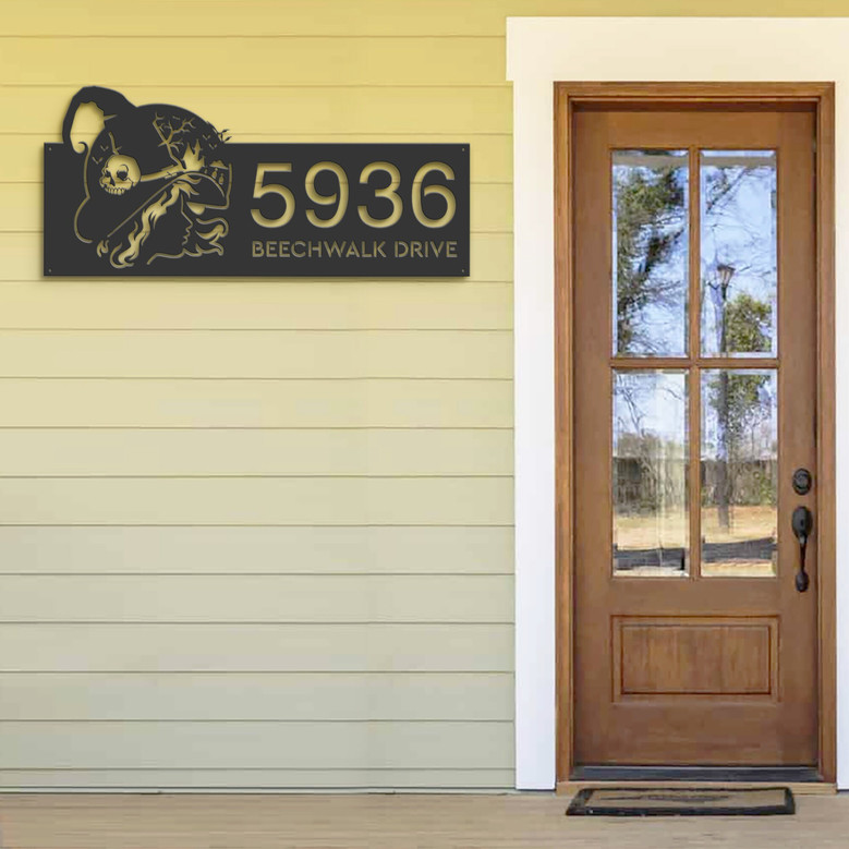 Personalized Halloween Address Sign - Witch Haunted House Outdoor Metal Plaque For Yard