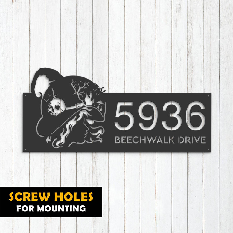 Personalized Halloween Address Sign - Witch Haunted House Outdoor Metal Plaque For Yard
