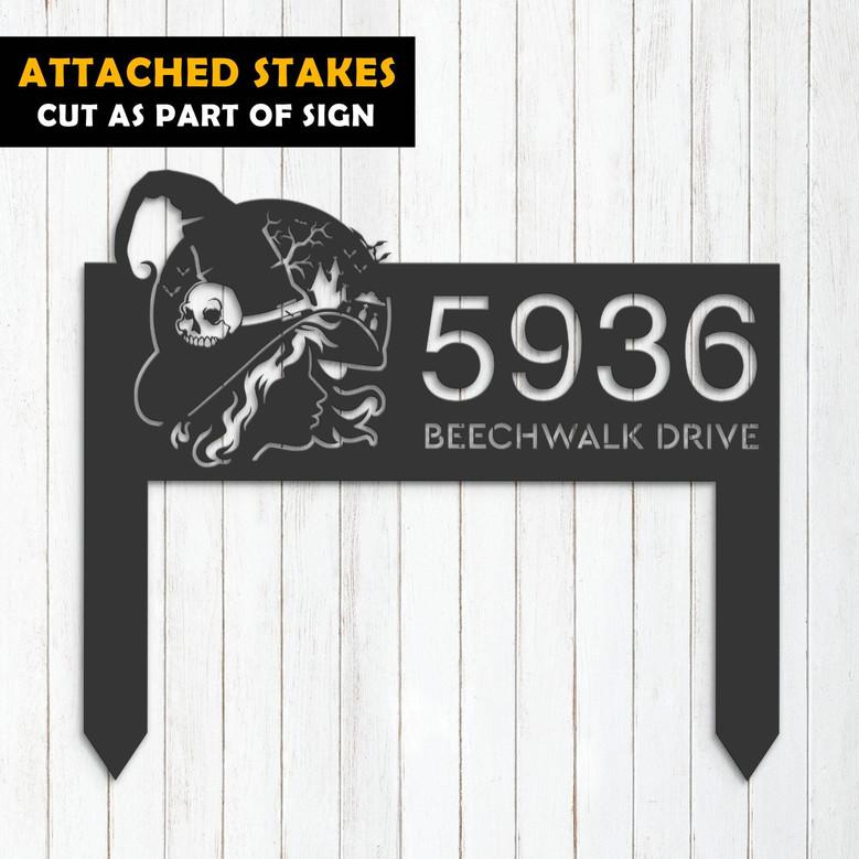 Personalized Halloween Address Sign - Witch Haunted House Outdoor Metal Plaque For Yard
