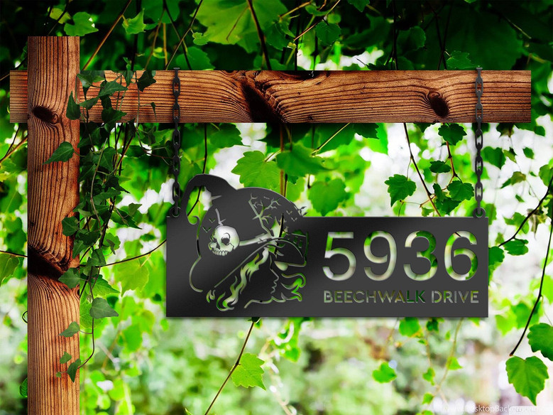 Personalized Halloween Address Sign - Witch Haunted House Outdoor Metal Plaque For Yard