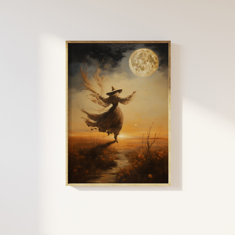 Mystical Moon Halloween Witch Canvas Art For Enchanting Home DéCor - Vintage Ethereal Design