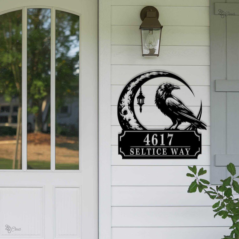 Custom Gothic Raven Address Metal Sign For Halloween Decor
