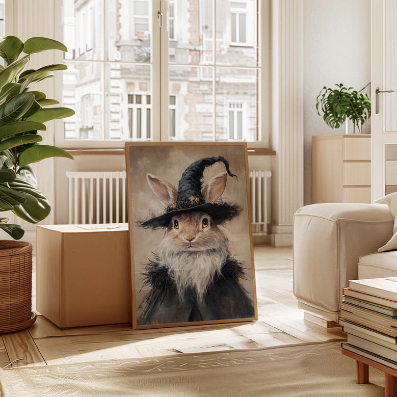Spooky Witch Rabbit Canvas For Halloween Witches - Cottagecore Gothic Animal Portrait