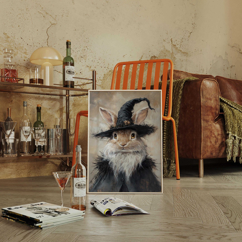 Spooky Witch Rabbit Canvas For Halloween Witches - Cottagecore Gothic Animal Portrait