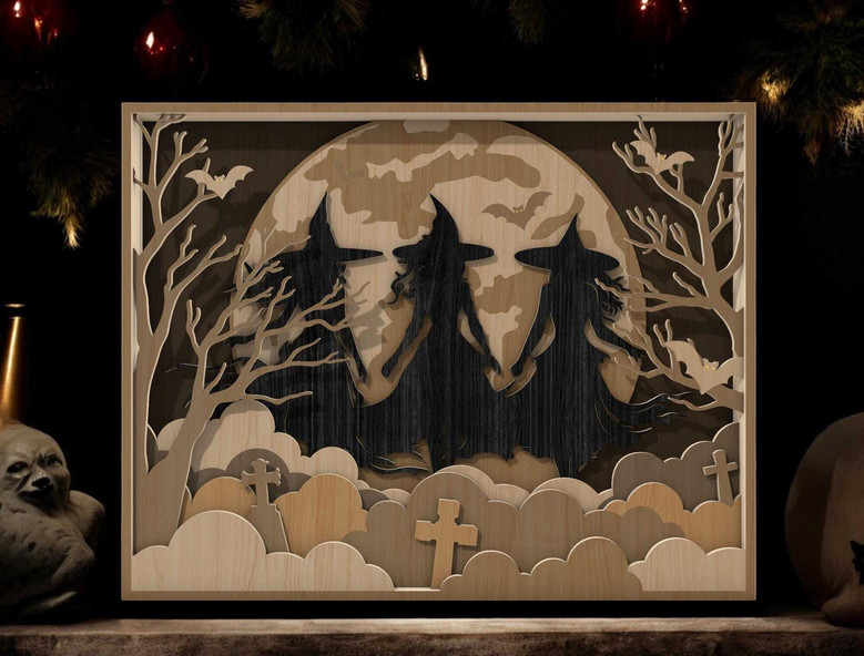 Halloween Witches Wooden Sign - Spooky Decor For Witchy Sisters - Vintage Full Moon & Graveyard Theme