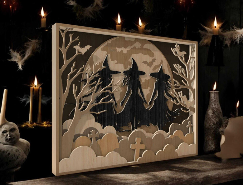 Halloween Witches Wooden Sign - Spooky Decor For Witchy Sisters - Vintage Full Moon & Graveyard Theme