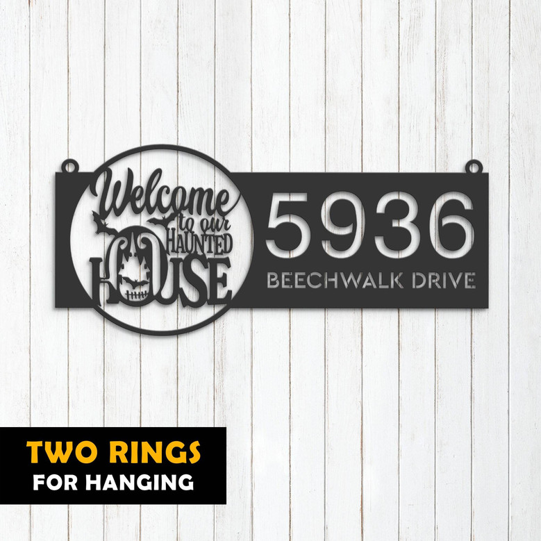 Personalized Halloween Address Metal Sign For Outdoor Decor - Haunted House Theme Garden Stake