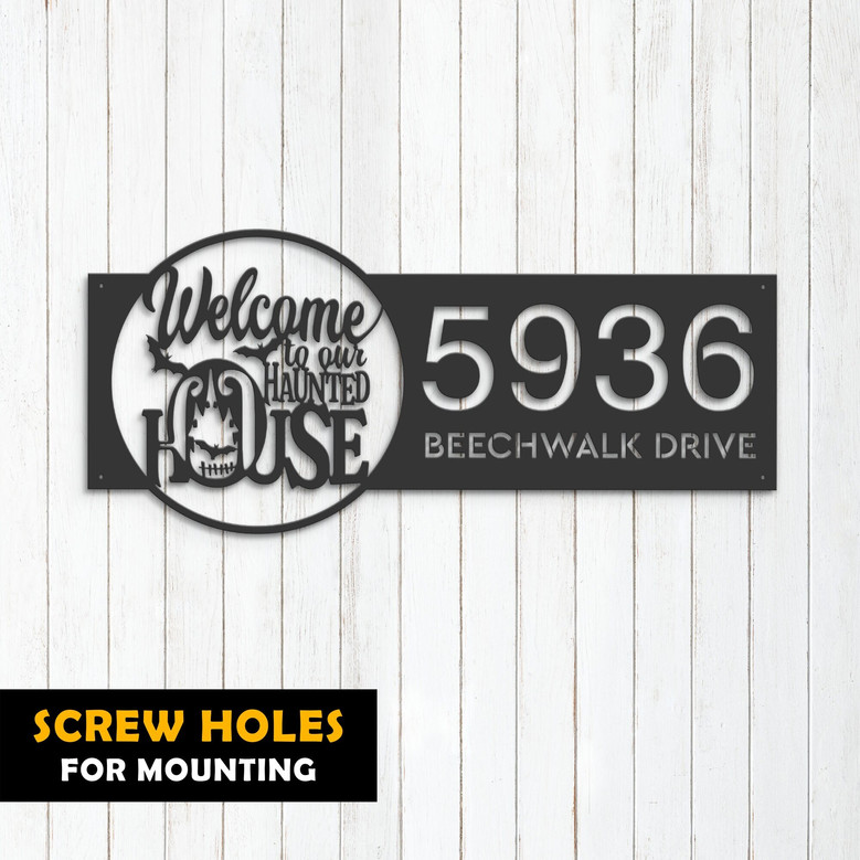 Personalized Halloween Address Metal Sign For Outdoor Decor - Haunted House Theme Garden Stake
