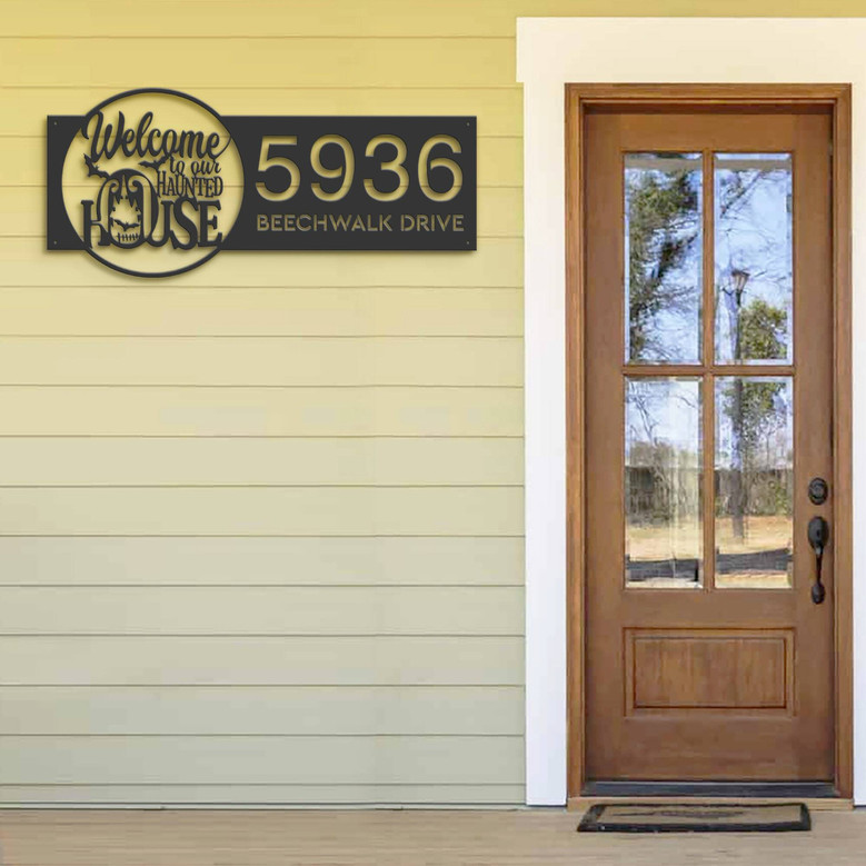 Personalized Halloween Address Metal Sign For Outdoor Decor - Haunted House Theme Garden Stake