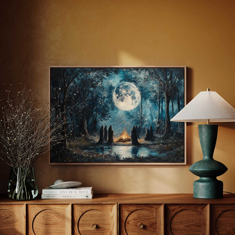 Personalized Moon Halloween Canvas Art Mystical Landscape Decor For Living Room