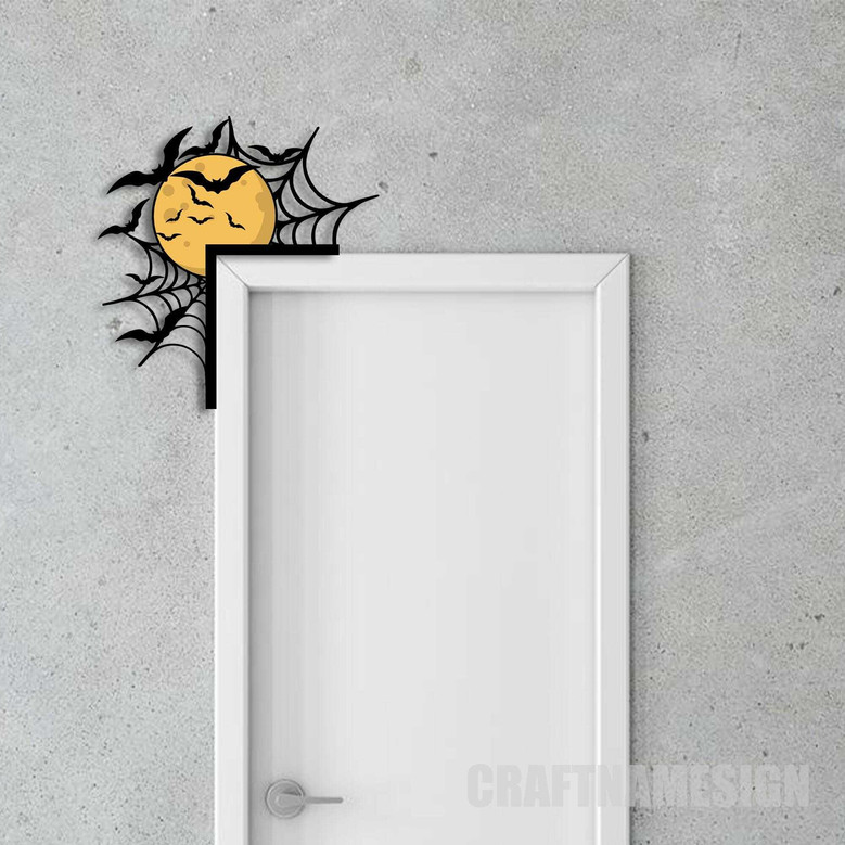 Spooky Moon Halloween Door Corner Metal Sign - Haunted Bedroom Decor