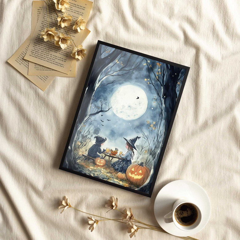 Whimsical Moon Halloween Canvas - Cute Nursery Wall Decor For Kids Room