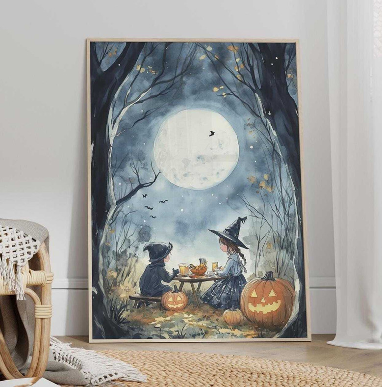Whimsical Moon Halloween Canvas - Cute Nursery Wall Decor For Kids Room