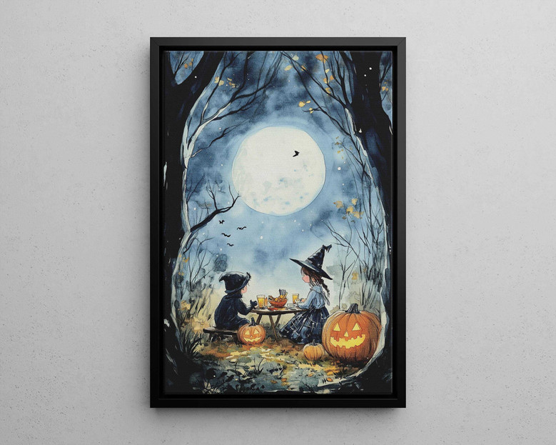 Whimsical Moon Halloween Canvas - Cute Nursery Wall Decor For Kids Room