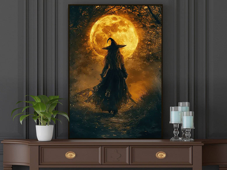 Personalized Moon Halloween Witch Canvas For Spooky Halloween Decor - Haunting Wall Art For Living Room