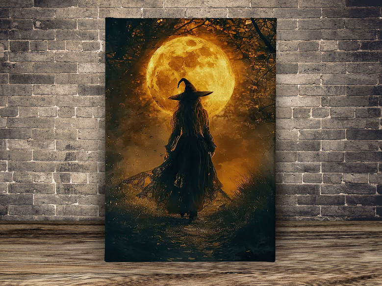 Personalized Moon Halloween Witch Canvas For Spooky Halloween Decor - Haunting Wall Art For Living Room