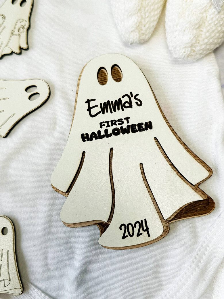 Custom Engraved Baby's First Halloween Wooden Name Plaque - Pumpkin Keepsake For Nursery Decor And Social Media Photos