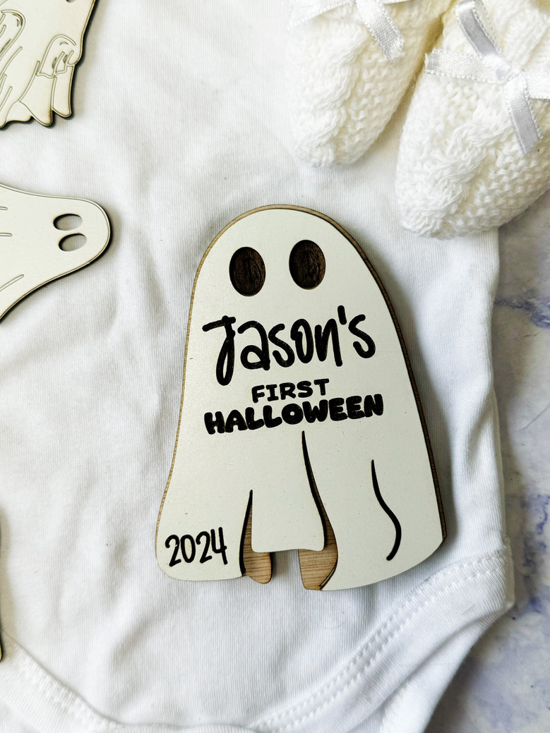 Custom Engraved Baby's First Halloween Wooden Name Plaque - Pumpkin Keepsake For Nursery Decor And Social Media Photos