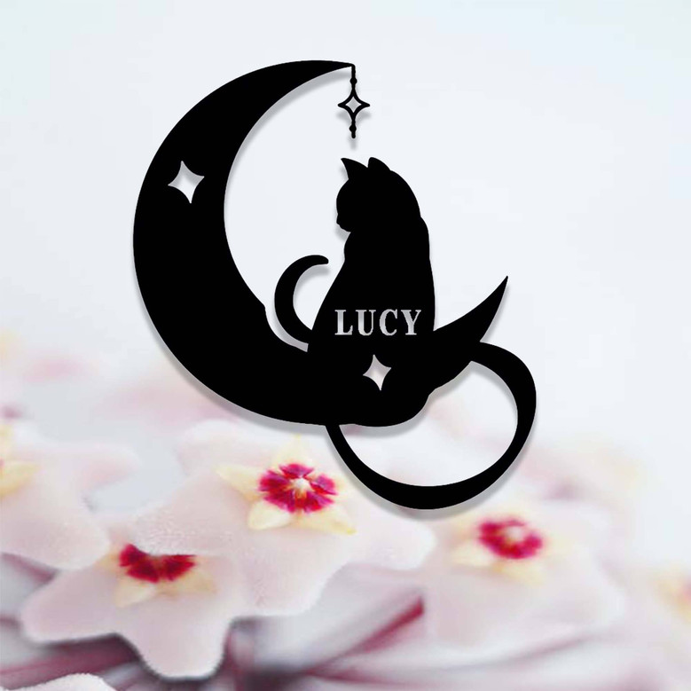 Custom Black Cat On Moon Metal Sign For Halloween Celestial Cat Decor