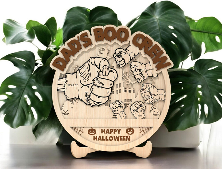 Custom Boo Crew Halloween Wood Sign For Family DéCor - Monster Fist Design