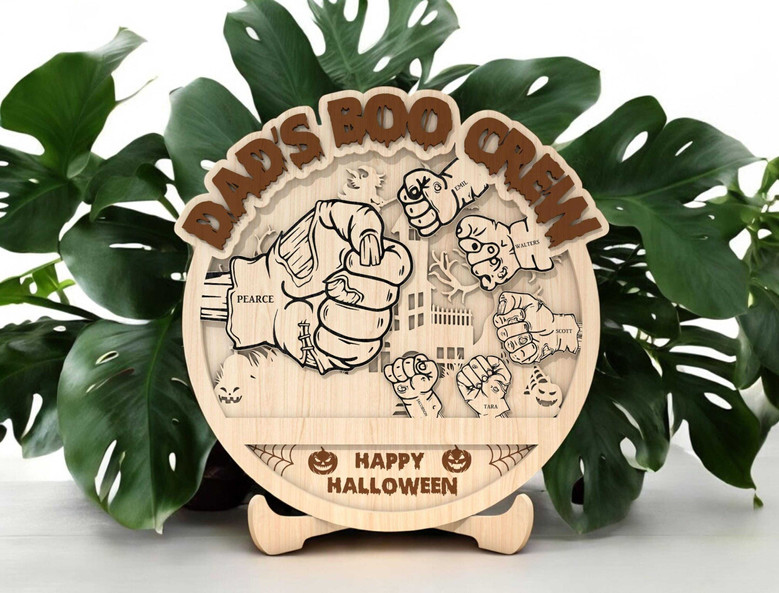 Custom Boo Crew Halloween Wood Sign For Family DéCor - Monster Fist Design