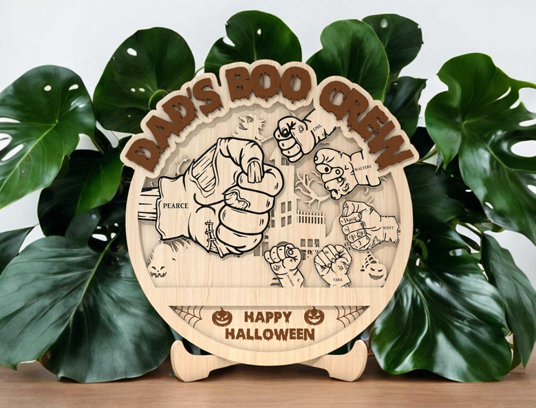 Custom Boo Crew Halloween Wood Sign For Family DéCor - Monster Fist Design