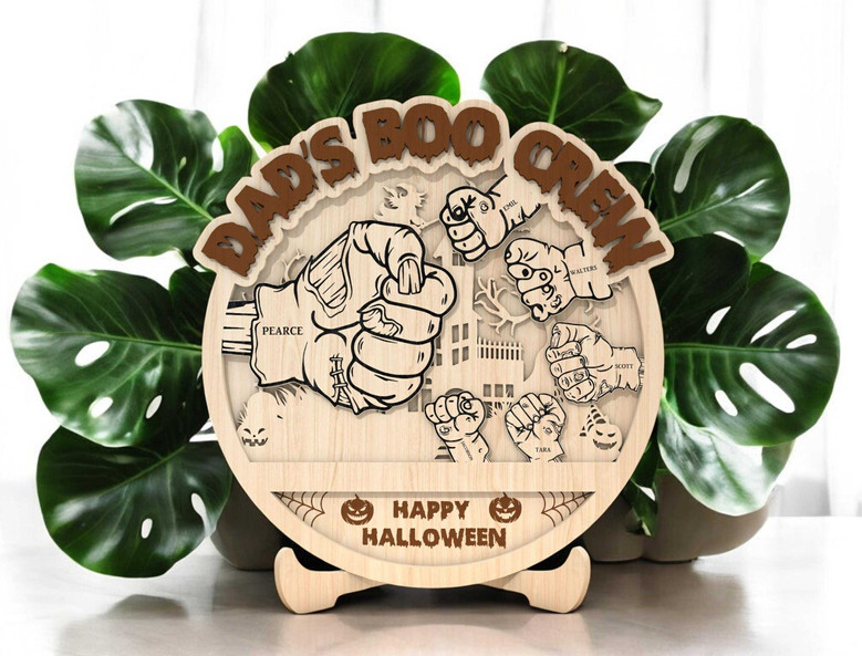 Custom Boo Crew Halloween Wood Sign For Family DéCor - Monster Fist Design
