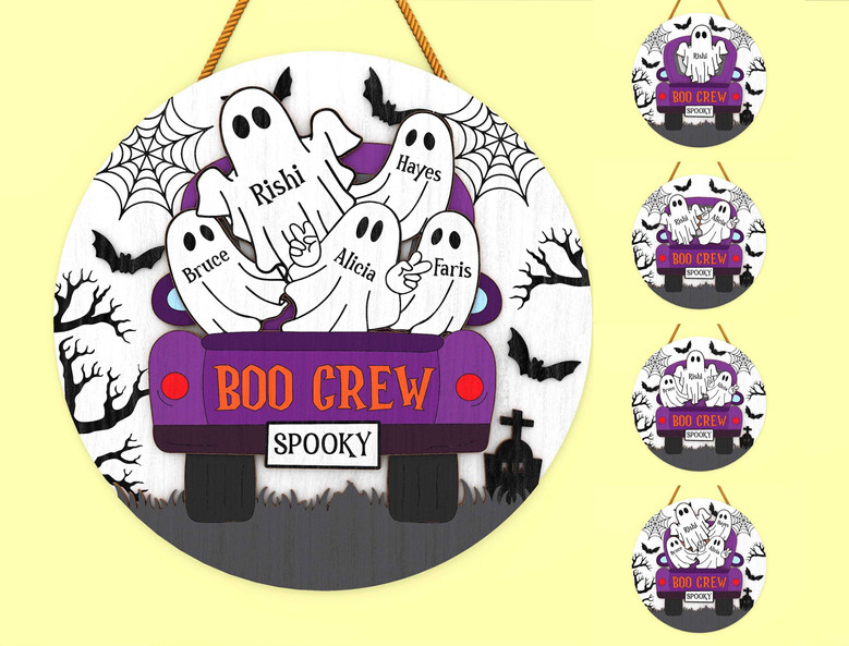 Boo Crew Personalized Wood Sign For Halloween - Custom Ghost Design For Door DéCor