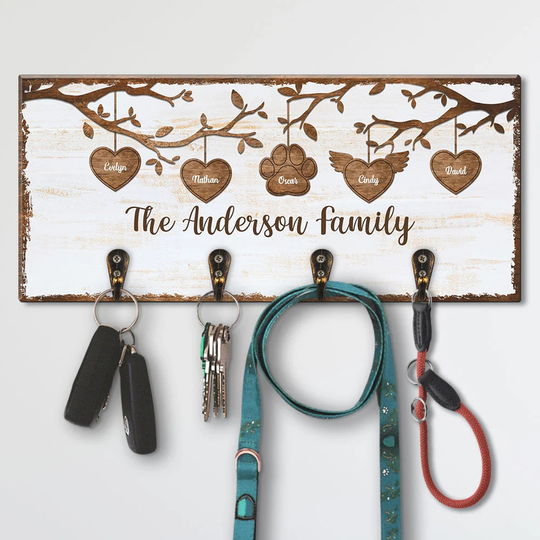 Personalized Family Tree Key Wall Holder - Unique Gift For Pet Lovers