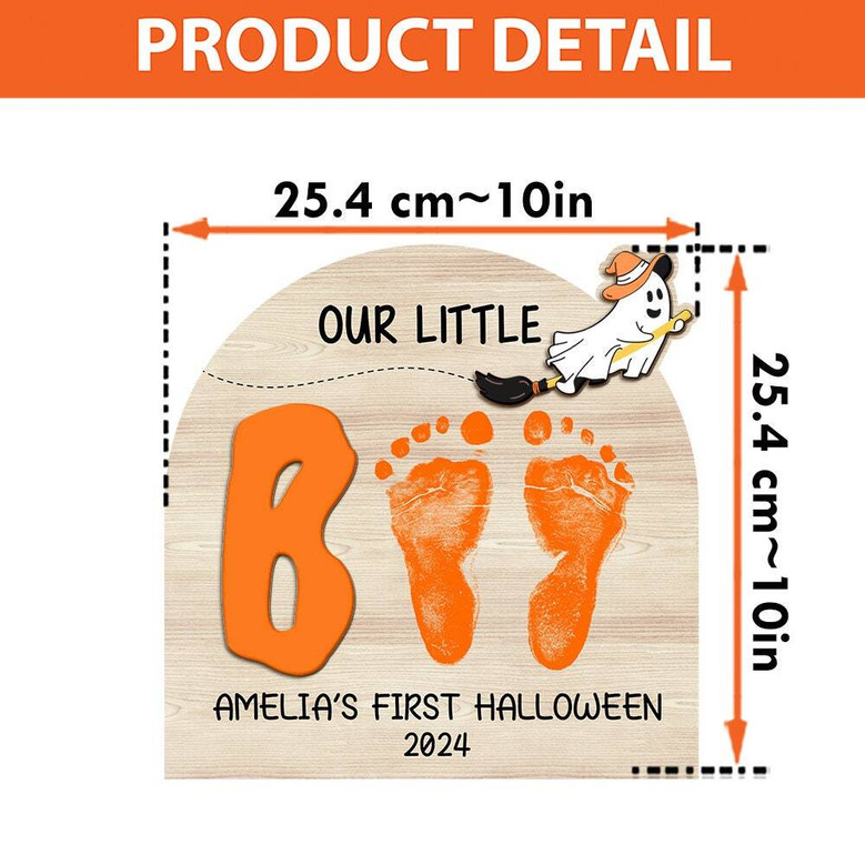 Commemorative First Halloween Footprint Wood Sign - Keepsake For Baby's 1st Halloween, Perfect Kids Halloween Decor