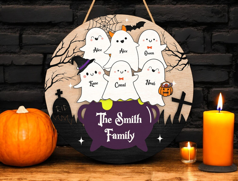 Heartfelt Personalized Ghost Family Sign For Halloween Decor