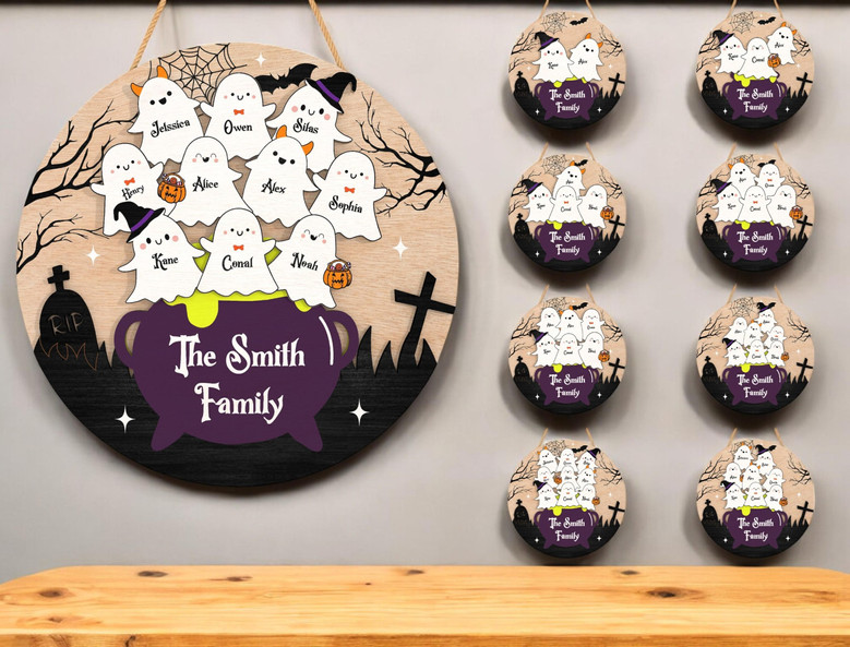 Heartfelt Personalized Ghost Family Sign For Halloween Decor