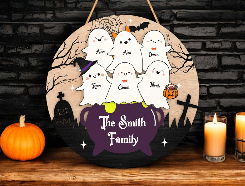 Heartfelt Personalized Ghost Family Sign For Halloween Decor