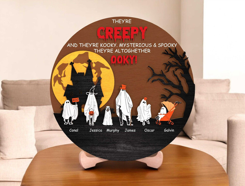 Custom Ghost Family Wood Sign For Halloween - Spooky Wall Decor With Names
